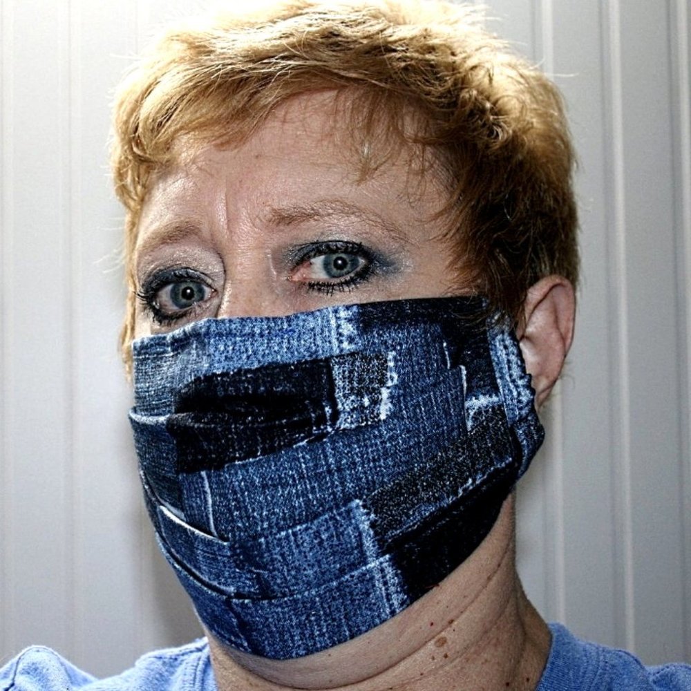 HAND CRAFTED Face Mask Denim Patchwork Adult Cloth Fabric Print - Pocket Style